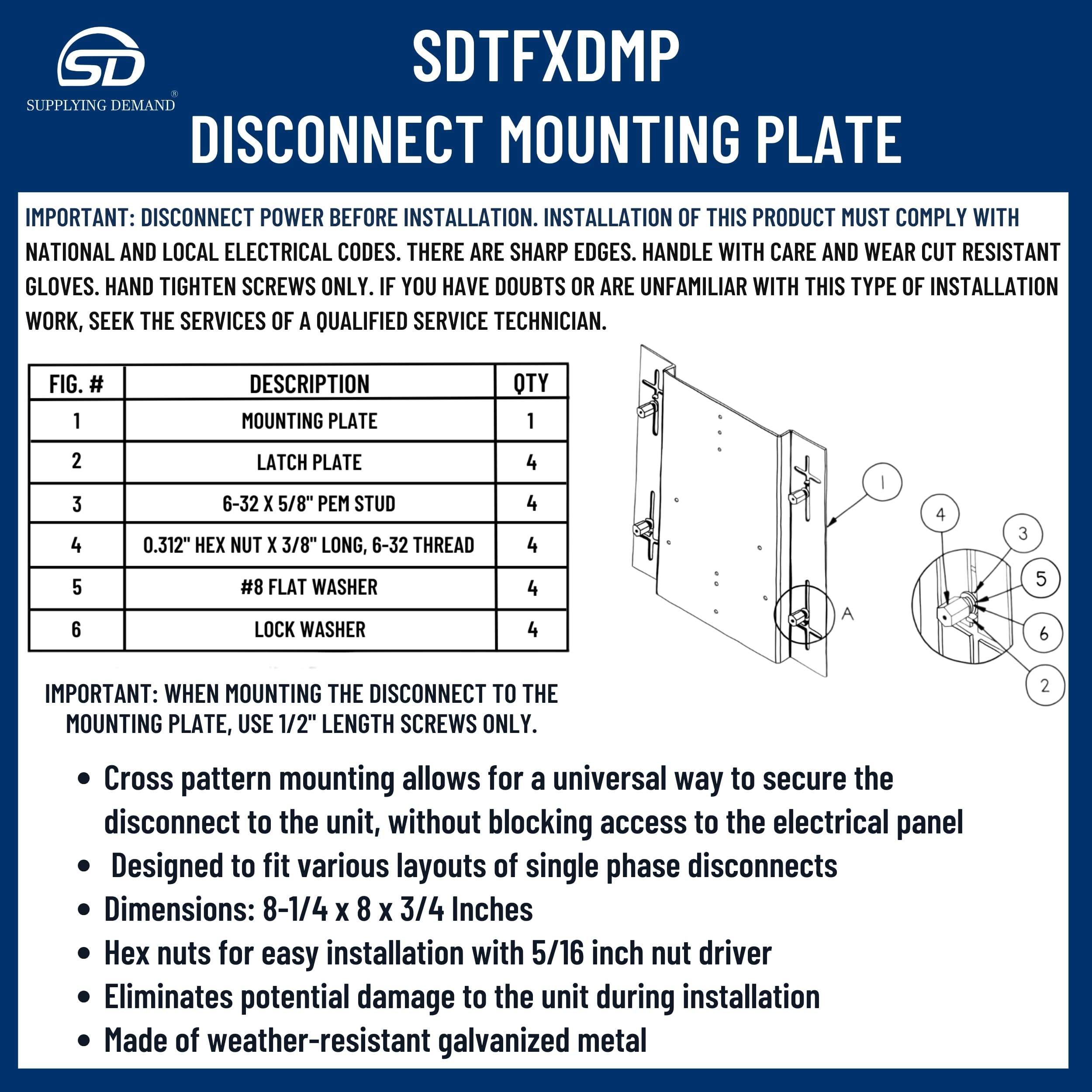 SDTFXDMP tfxdmp-hvac-disconnect-mounting-plate view 21