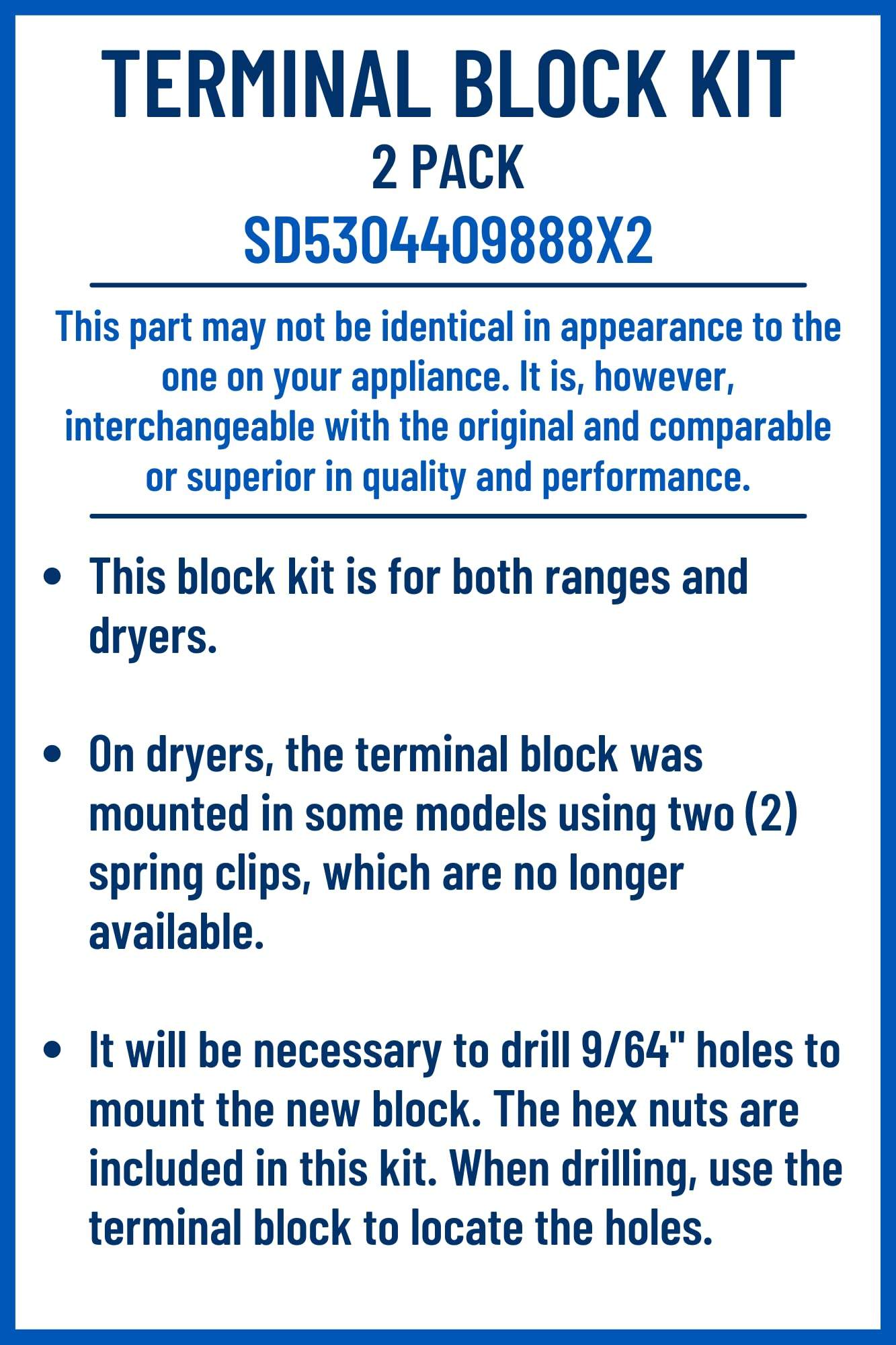 SD5304409888X2 5304409888x2-5304409888-range-oven-dryer-terminal-block-kit view 61