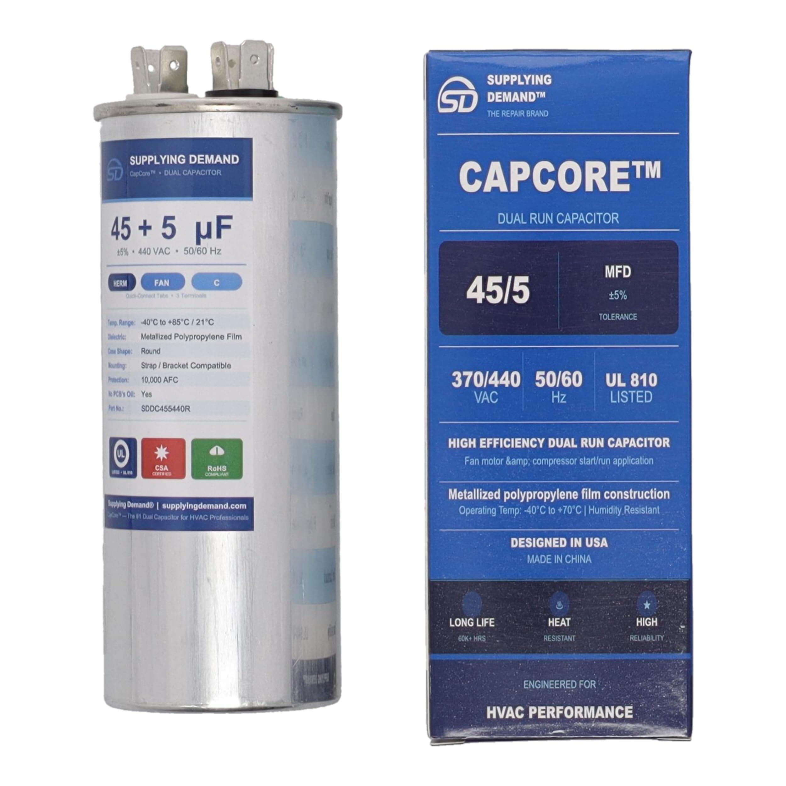 SDCBB65440V455UF cbb65440v455uf-hvac-cbb65-440v-45/5uf-dual-run-capacitor-round-type