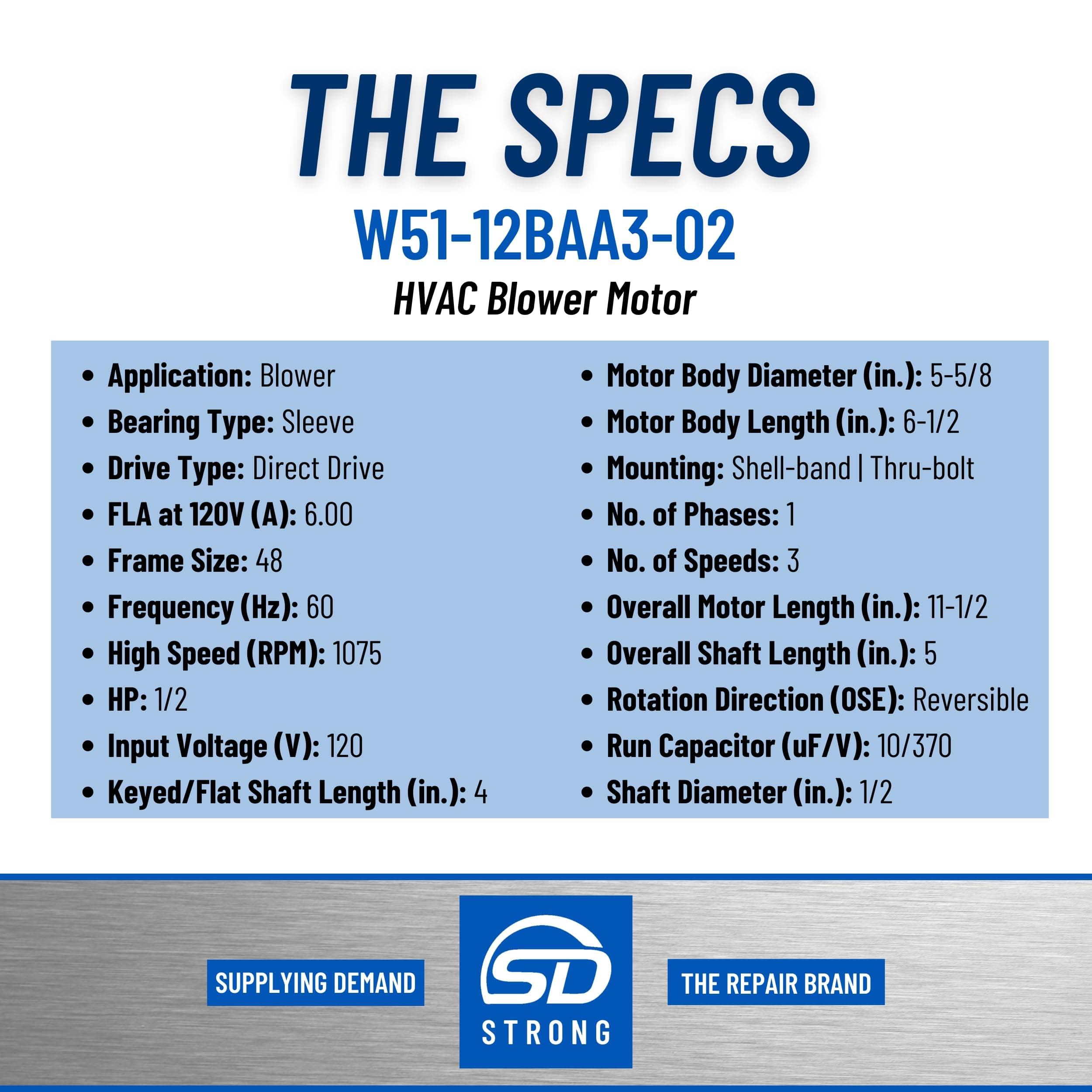 SDW51-12BAA3-02 w51-12baa3-02-blower-motor-120v-3-speed view 21