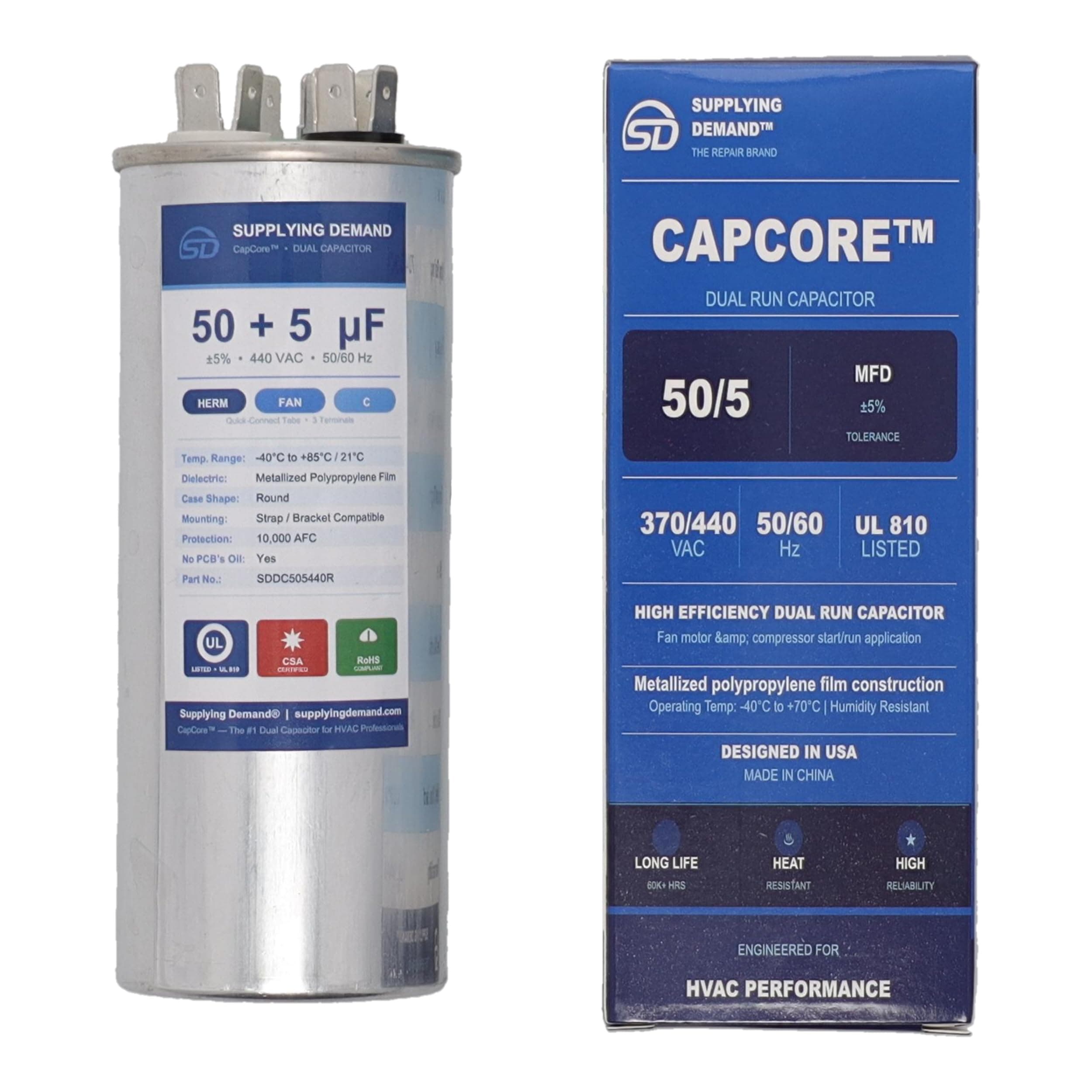 SDCBB65440V505UF cbb65440v505uf-hvac-cbb65-440v-50/5uf-dual-run-capacitor-round-type