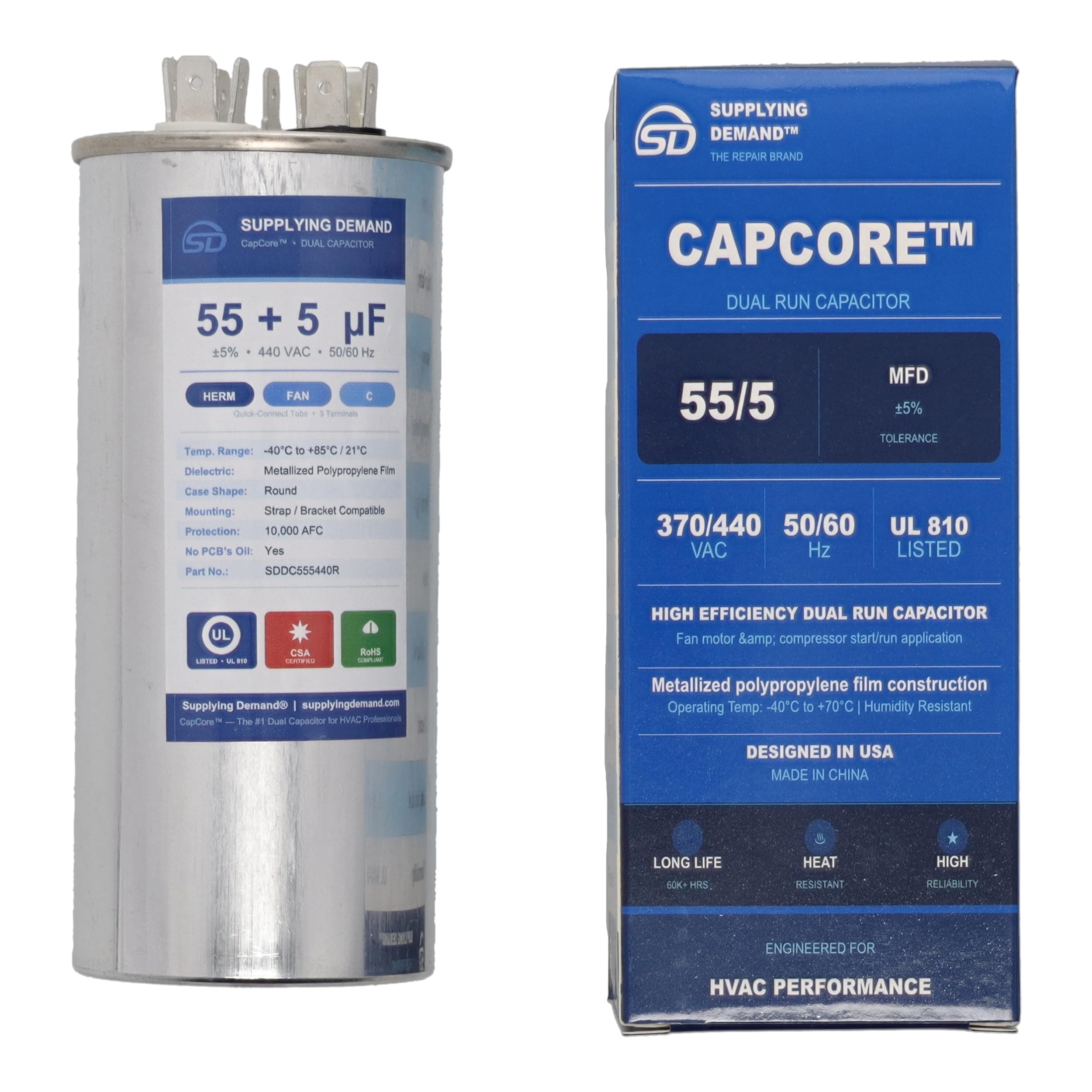 SDCBB65440V555UF cbb65440v555uf-hvac-cbb65-440v-55/5uf-dual-run-capacitor-round-type