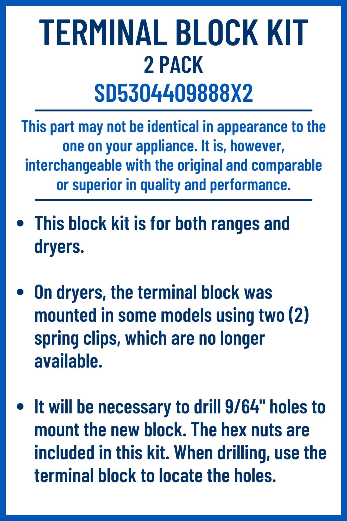 SD5304409888X2 5304409888x2-5304409888-range-oven-dryer-terminal-block-kit view 61